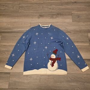 Cinnamon & Cindy Blue Christmas Crewneck Sweater with Snowman Design